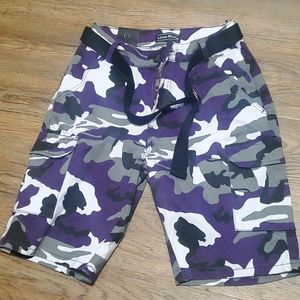 Purple camo love moda Bermuda cargo shorts with belt